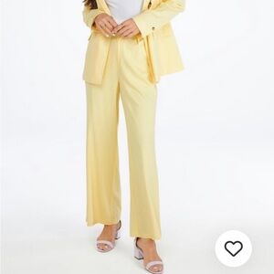 Pale Yellow Linen Wide Leg Trousers